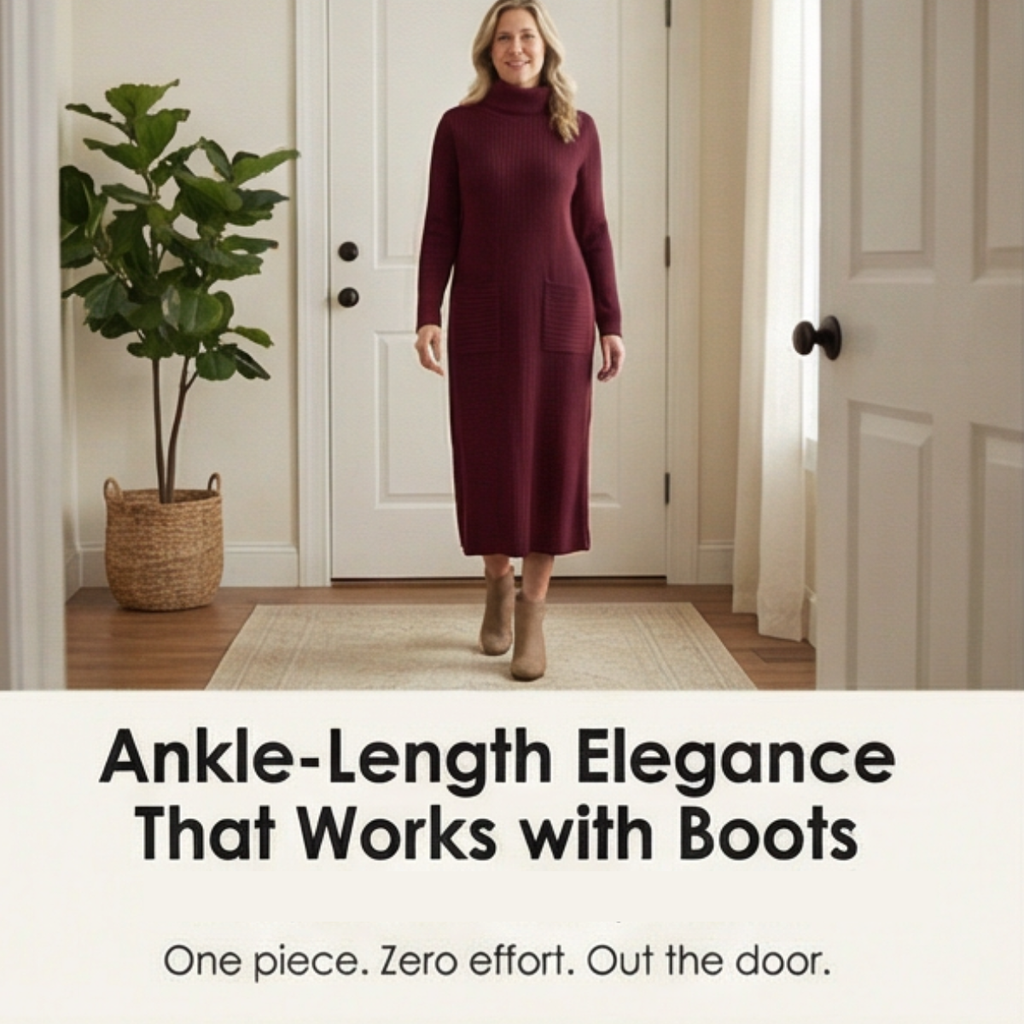 Velara – Women's Relaxed Turtleneck Sweater Dress with Pockets