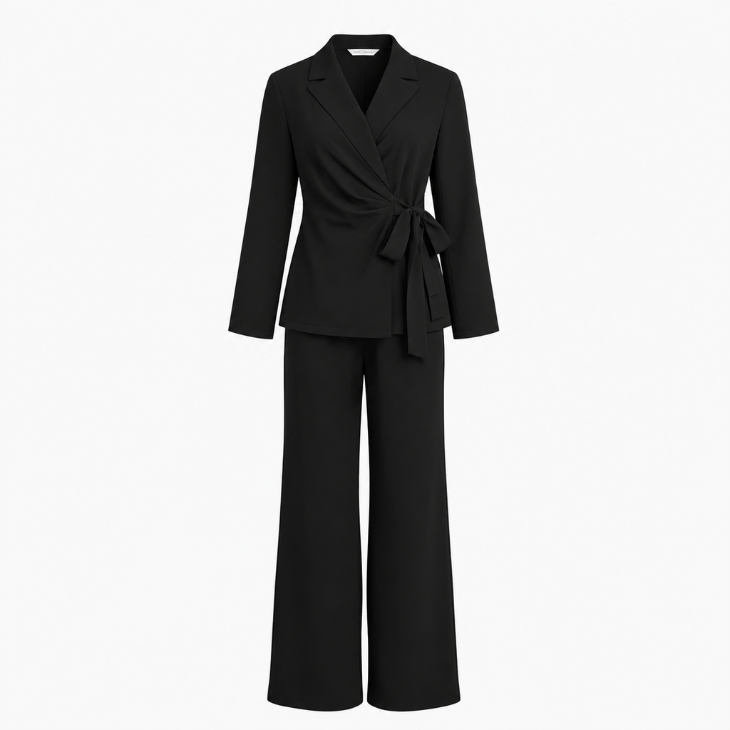 Ellara – Wrap Tie Blazer & Wide Leg Pants Set