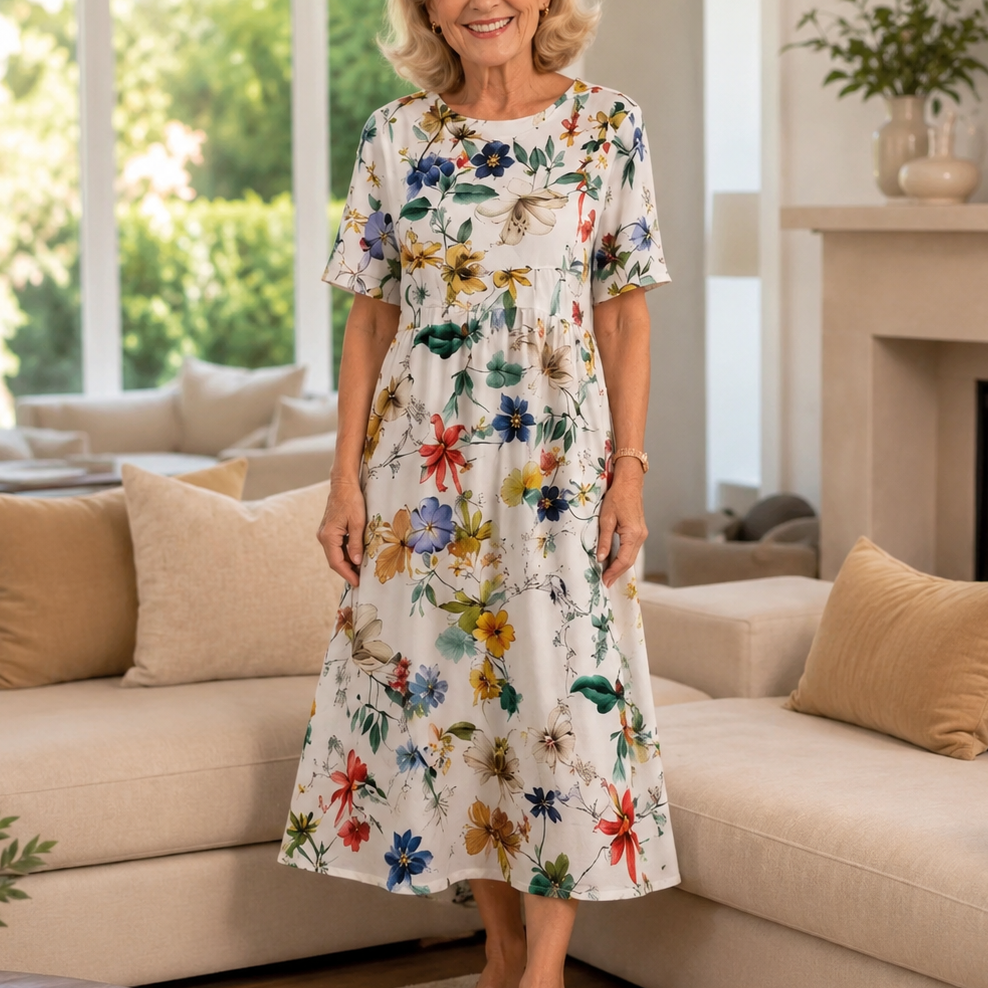 Wearbella – Floral Print Round-Neck Midi Dress