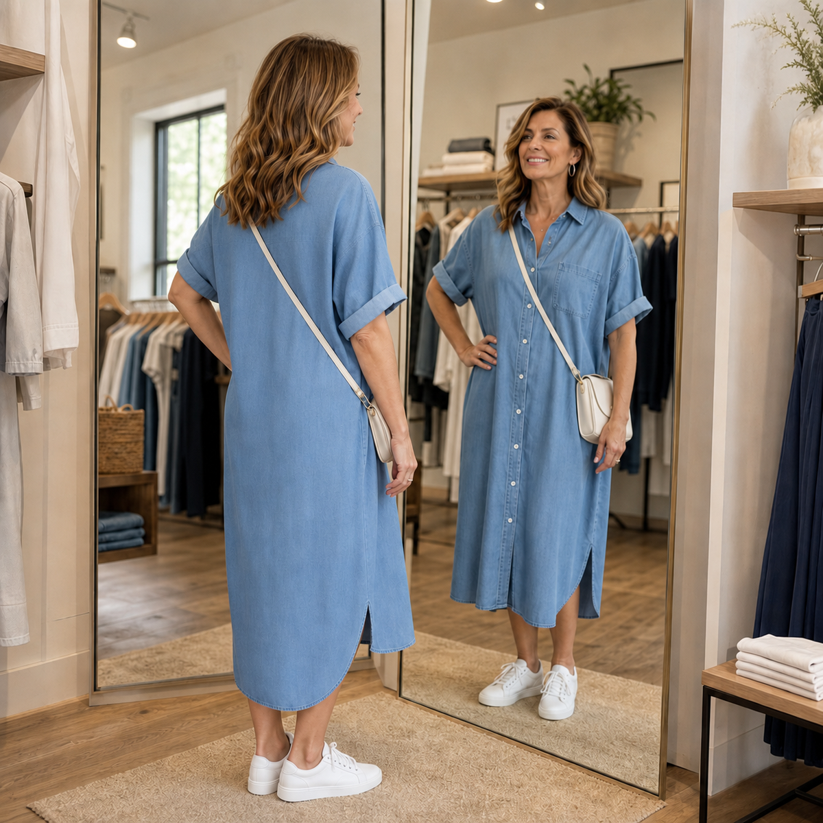 Wearbella – Loose-Fit Buttoned Denim Shirt Dress