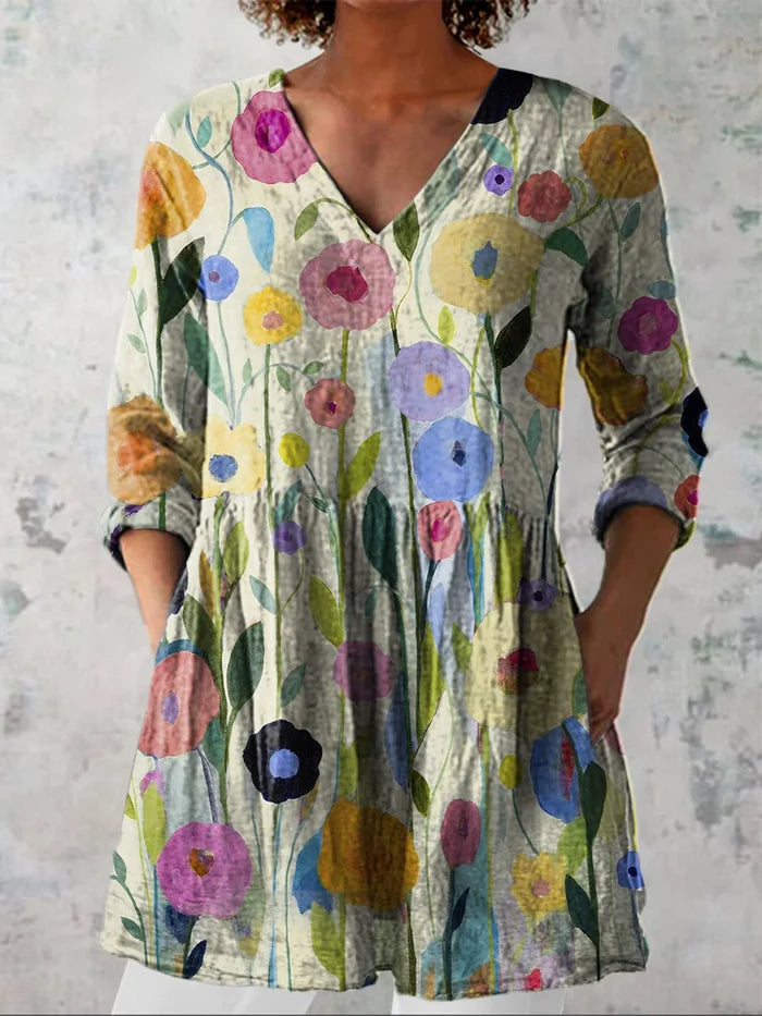 JULIETTE™ | FLOWING V-NECK LONG BLOUSE
