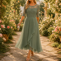 Elarose – Embroidered Lace Bodice Midi Dress for Weddings