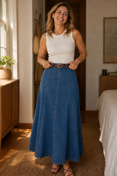 Wearbella – High-Waist A-Line Denim Maxi Skirt