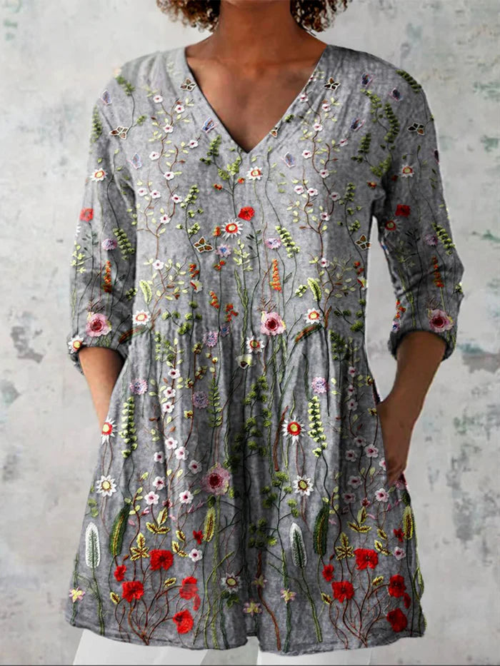 JULIETTE™ | FLOWING V-NECK LONG BLOUSE