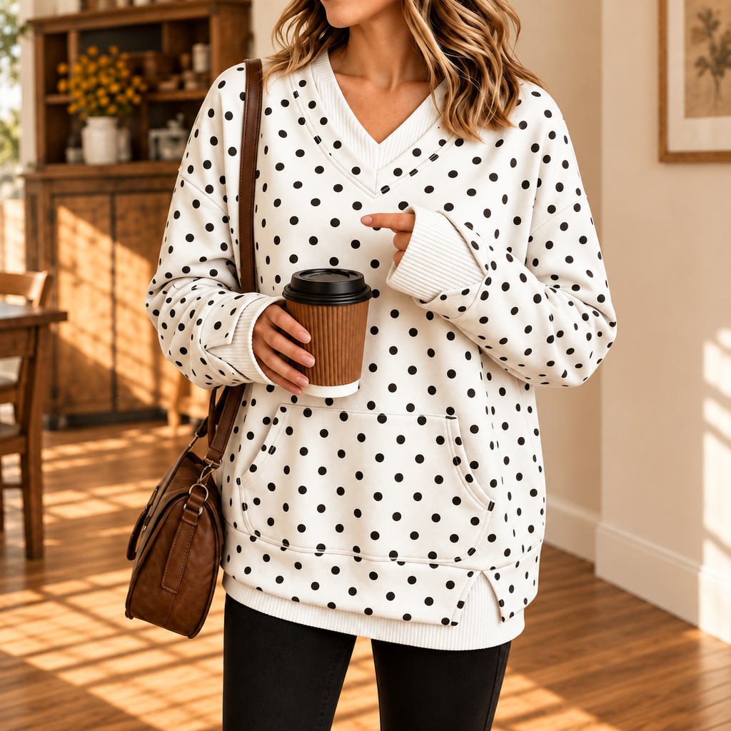 Wearbella – Layered-Look Polka Dot Pullover Sweatshirt