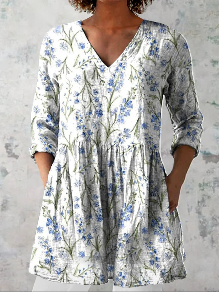 JULIETTE™ | FLOWING V-NECK LONG BLOUSE