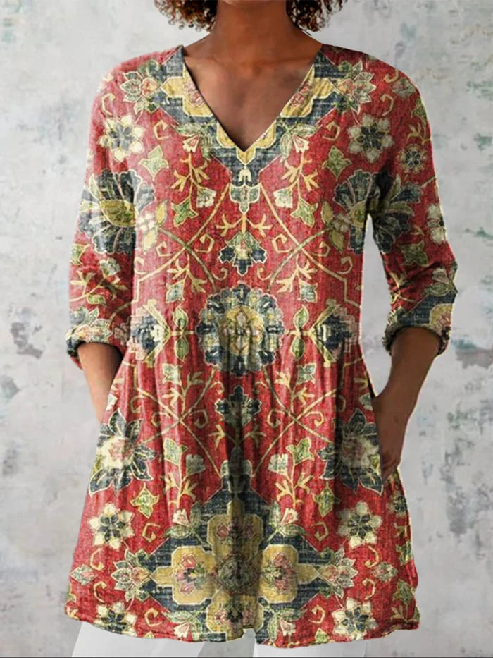 JULIETTE™ | FLOWING V-NECK LONG BLOUSE