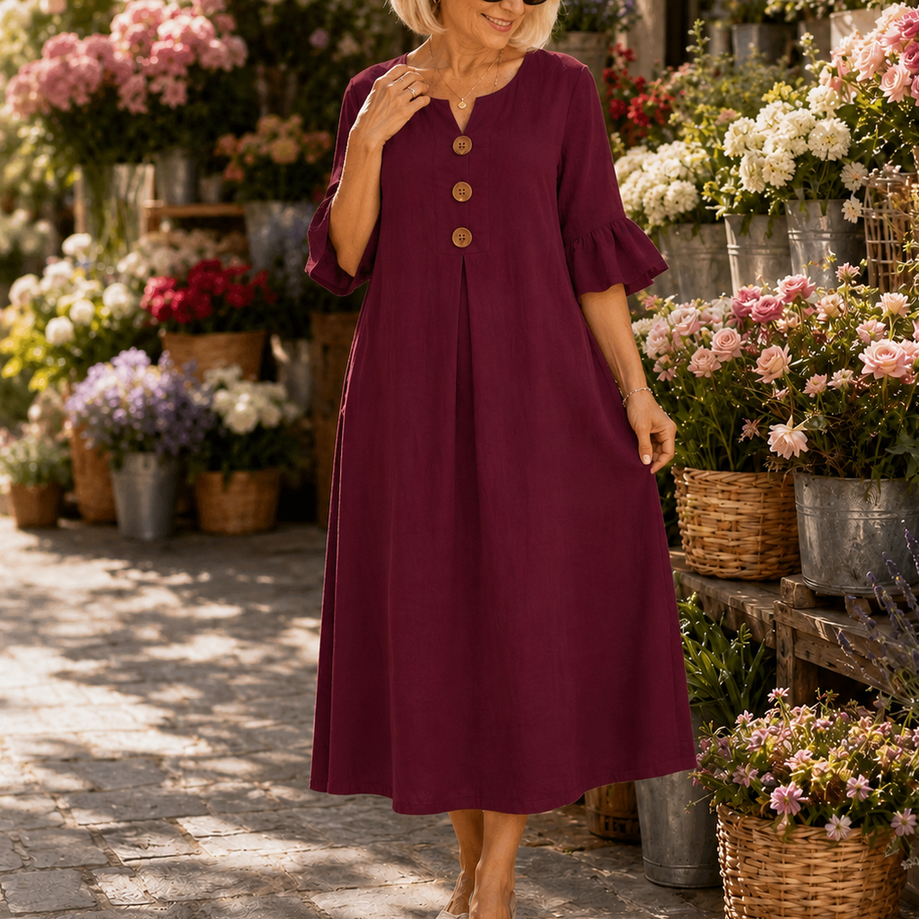 Wearbella – V-Neck Ruffle Sleeve Midi Dress