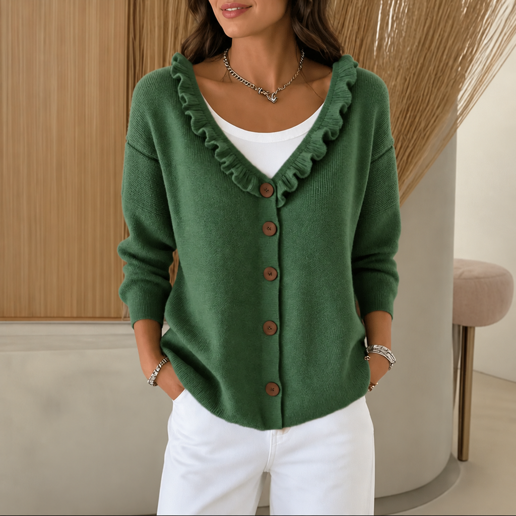 Wearbella – Ruffle Collar Stretch-Knit Cardigan
