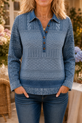 Layerlyn – Denim Patchwork Textured Knit Blouse