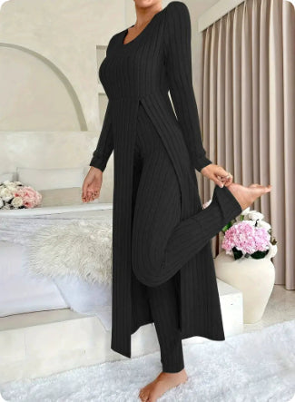 Wearbella – Ribbed Longline Top And Slim Pants Set