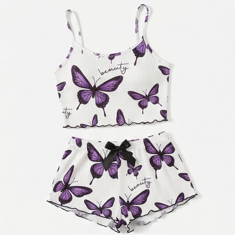 Lunavia – Women's Butterfly Print Ribbed Pajama Set