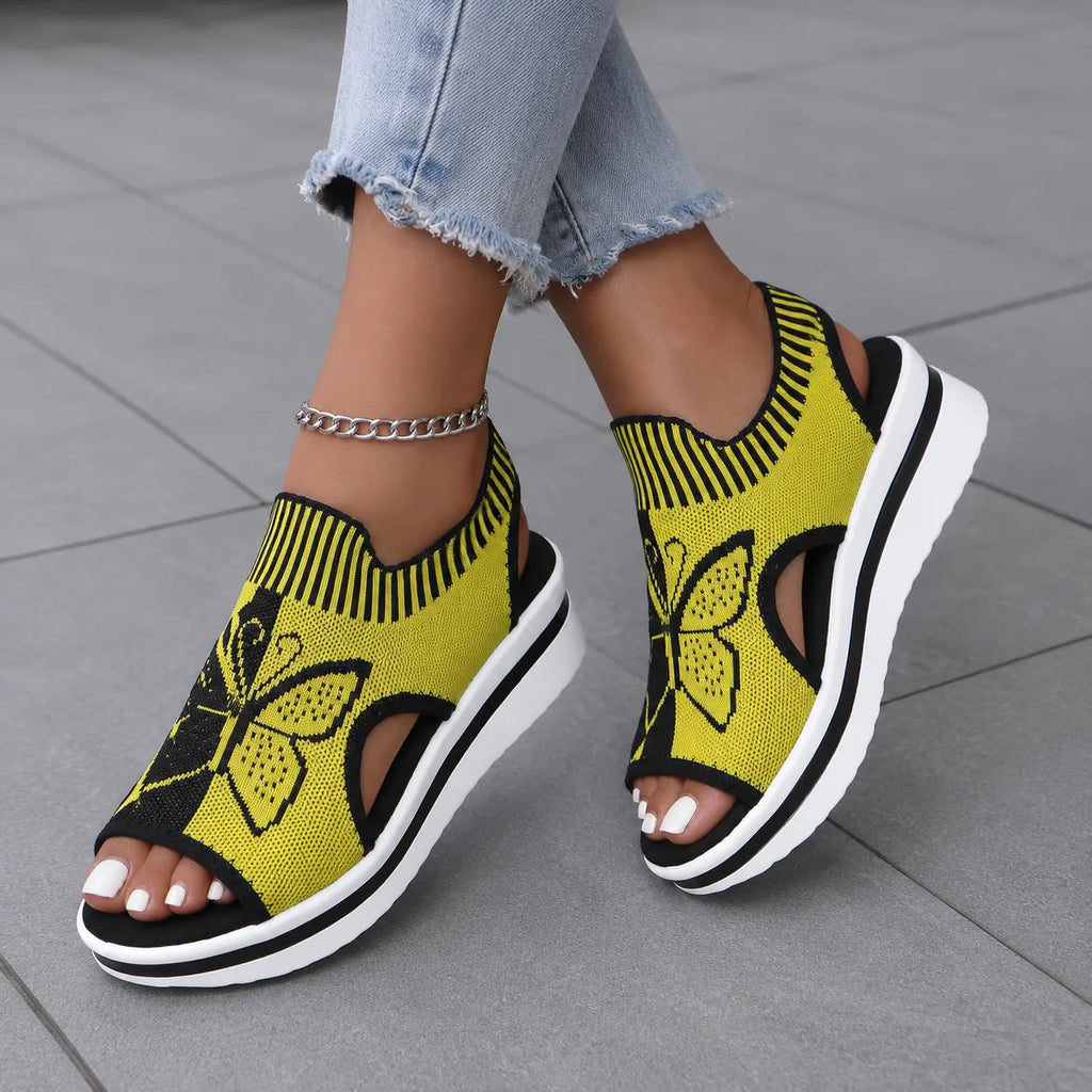 Sockela – Butterfly Knit Platform Peep Toe Sandals for Women
