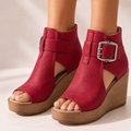 Elsera – Peep-Toe Platform Wedges with Buckle Detail