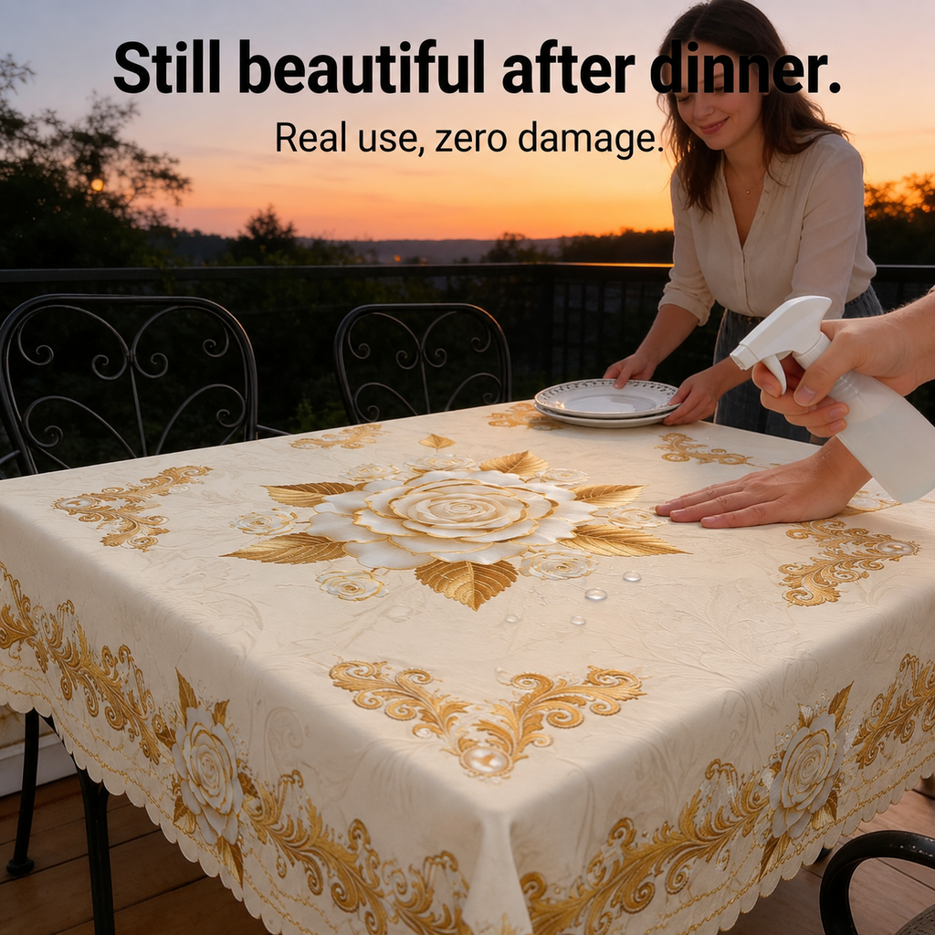 Roseval – Embossed Floral Waterproof Tablecloth
