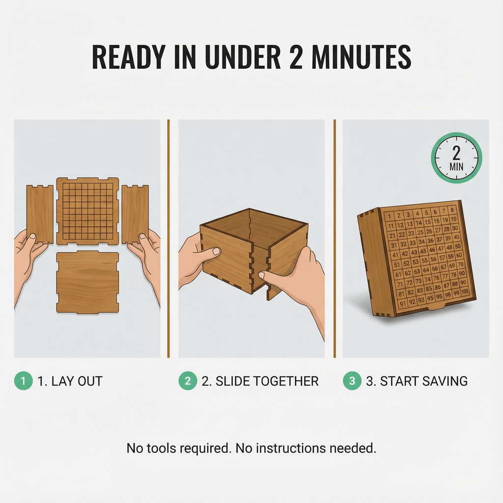 SaveGrid - Visual Savings Box with 100 Square Progress Tracker