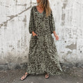 Lunavia – Leopard Print V-Neck Maxi Dress with Pockets, Loose Kaftan Fit, 4 Colors