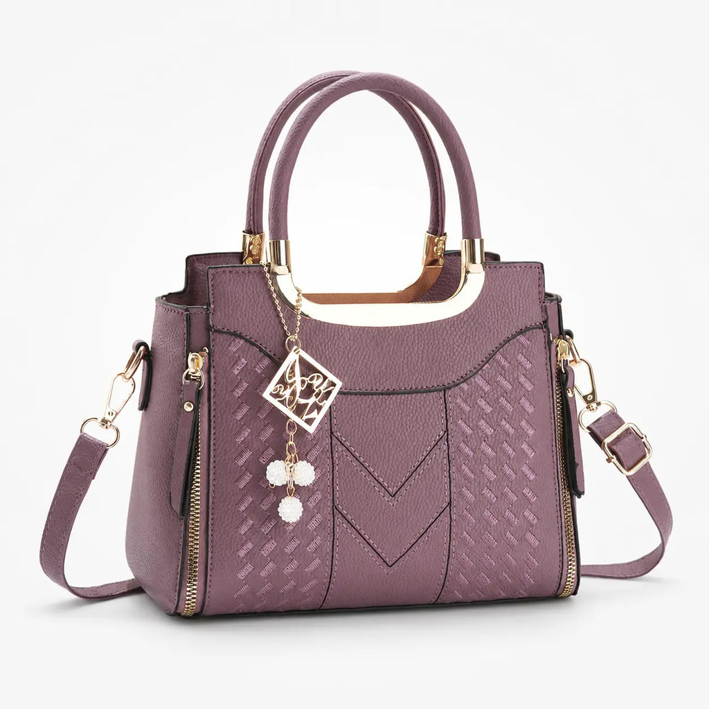 Velura – Structured Top Handle Satchel with Crossbody Strap, V-Stitch, Gold Hardware