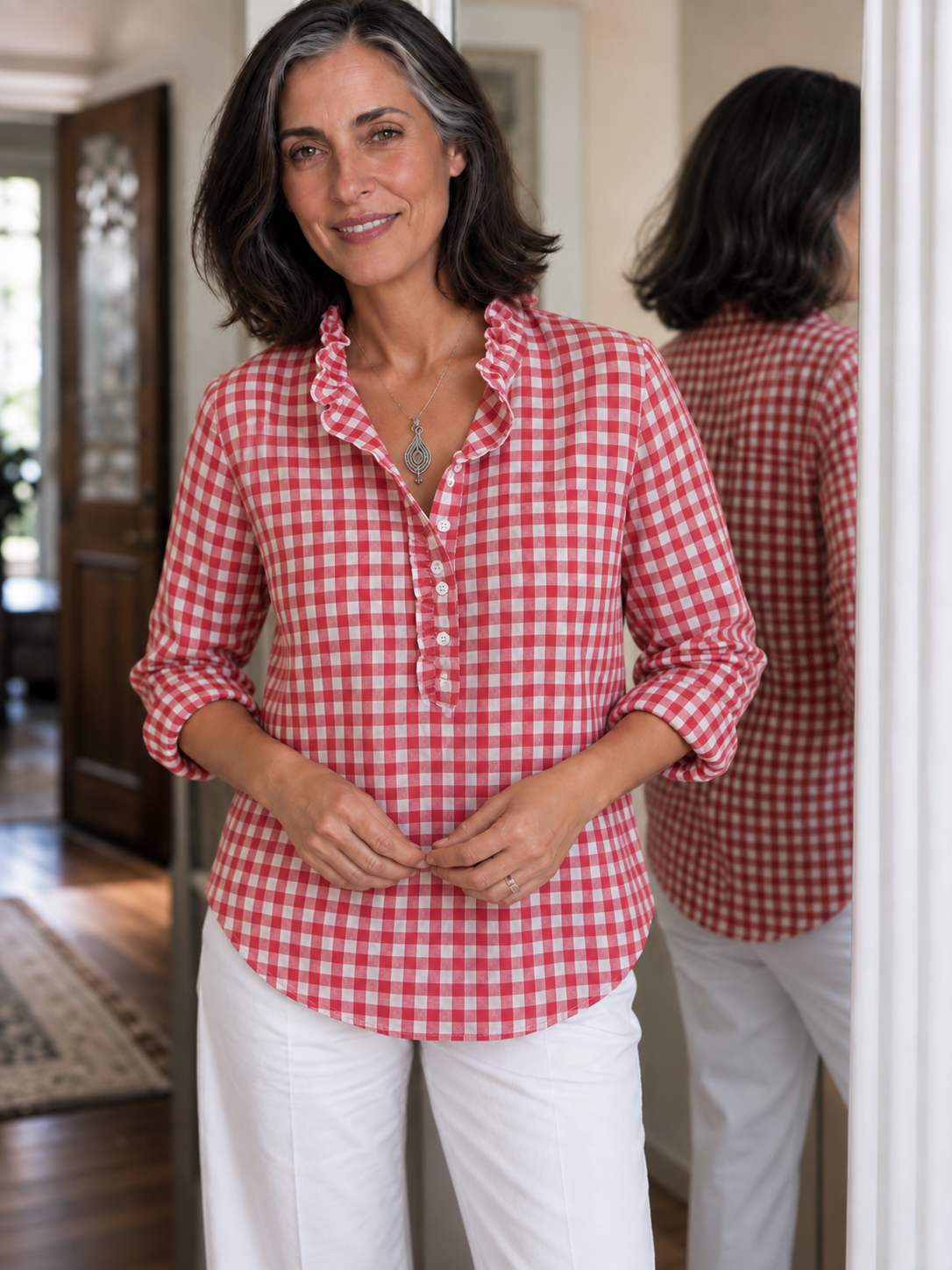 Rufina – Ruffled Collar Checked Print Blouse