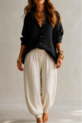 Verlyne – Relaxed Button-Front Shirt And Draped Pants Set