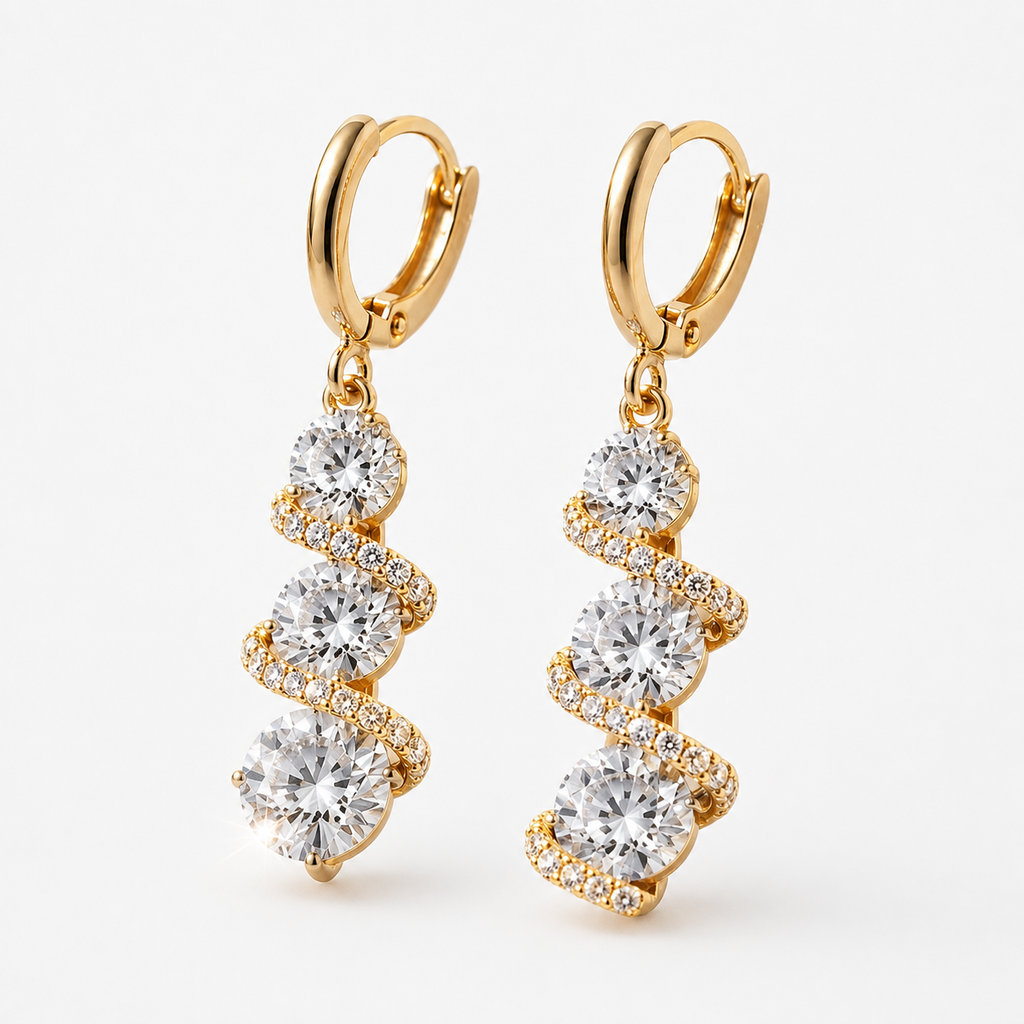 Lucienne – Asymmetric Spiral Crystal Drop Earrings