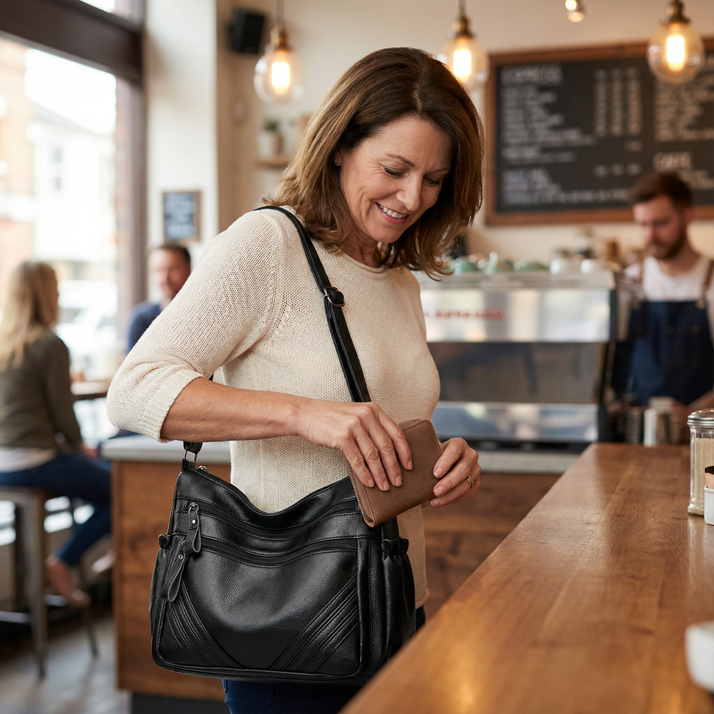Carria - Soft Leather Multi Pocket Shoulder Bag