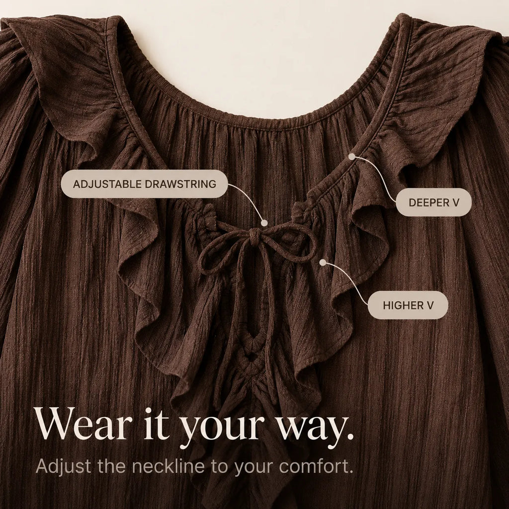 Maelora – Crinkle Ruffle V-Neck Long Sleeve Blouse