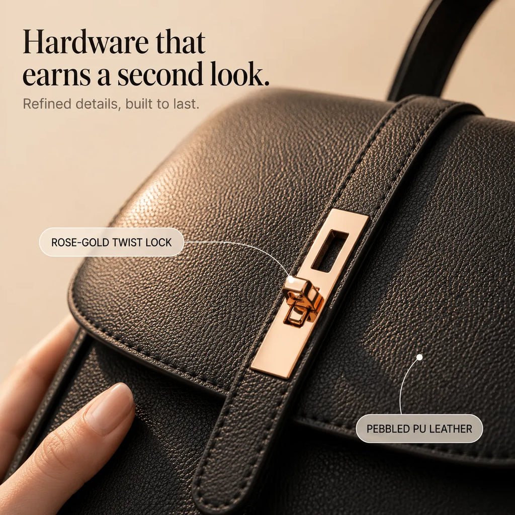 Marabella – Backpack with Twist-Lock Flap and Rose-Gold Hardware