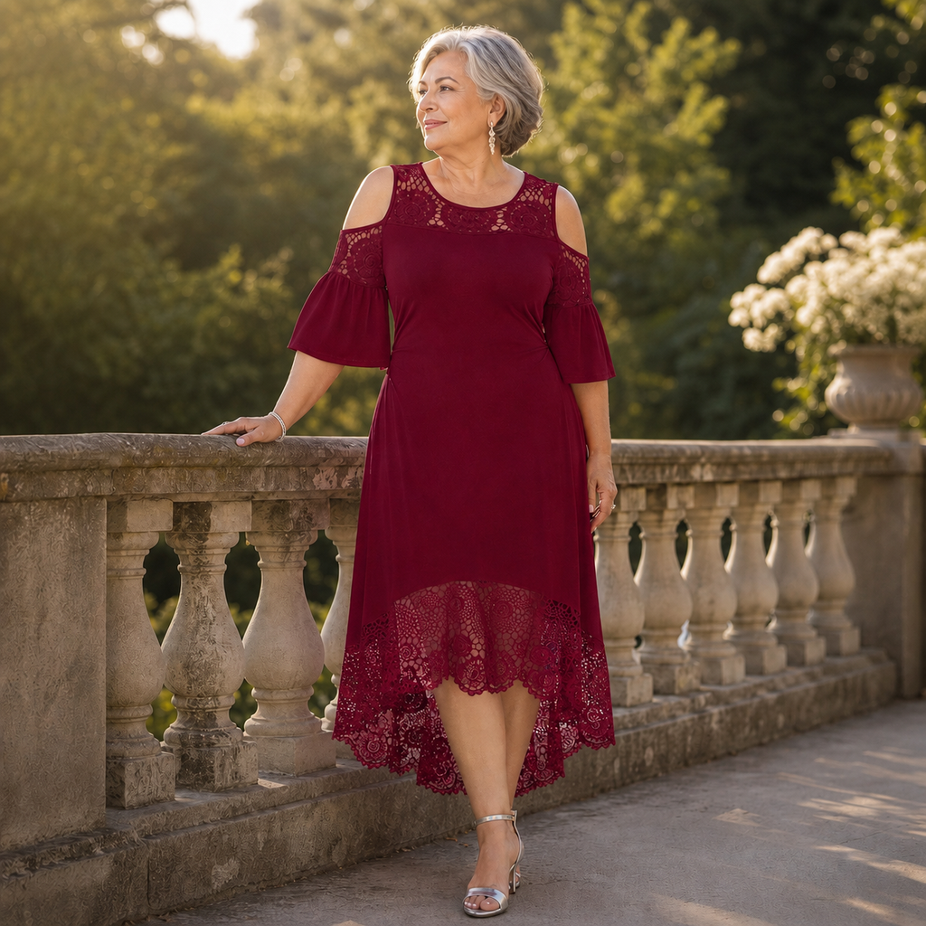 Wearbella – Off-Shoulder Lace Hem Midi Dress