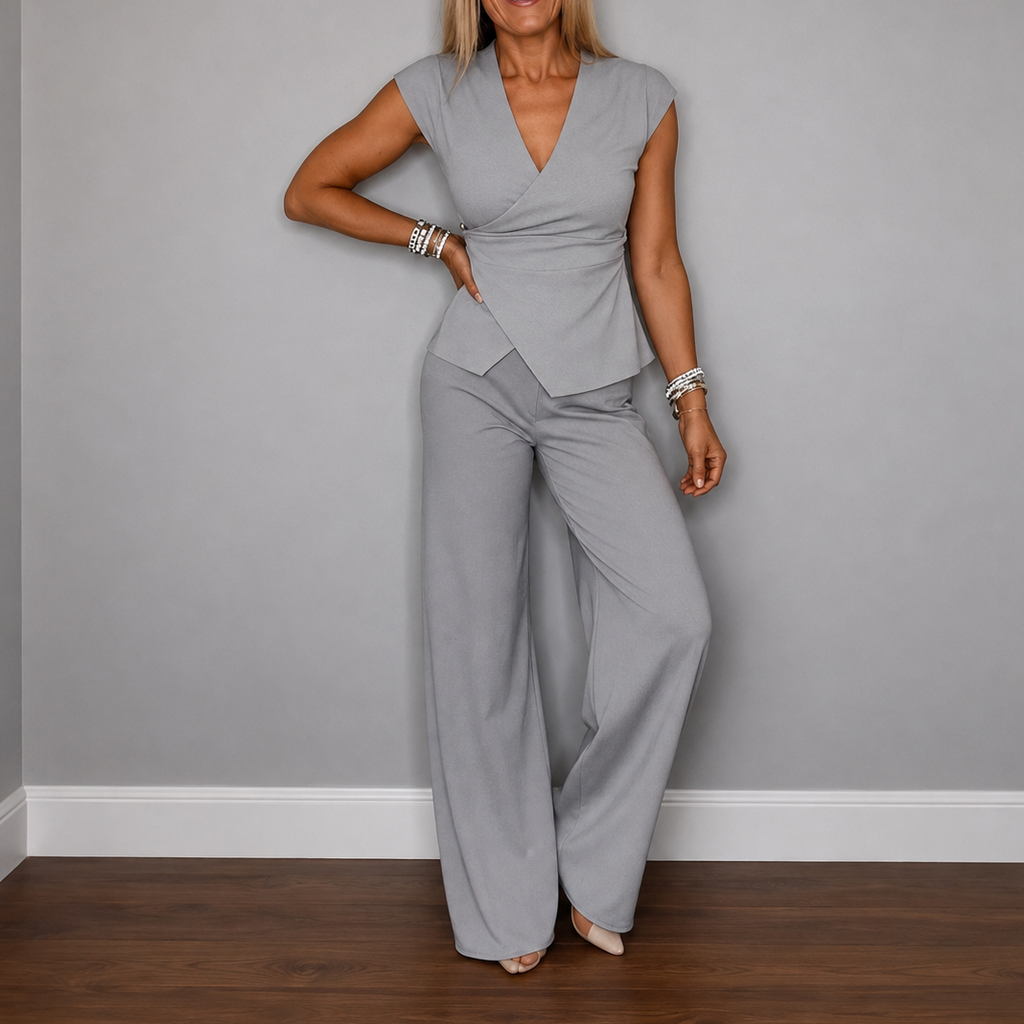Linelle – Wrap-Front Wide-Leg Linen Two-Piece Set