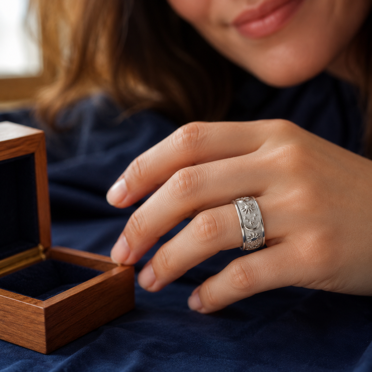 Tethro – Sun Moon Couple Spinner Anxiety Ring
