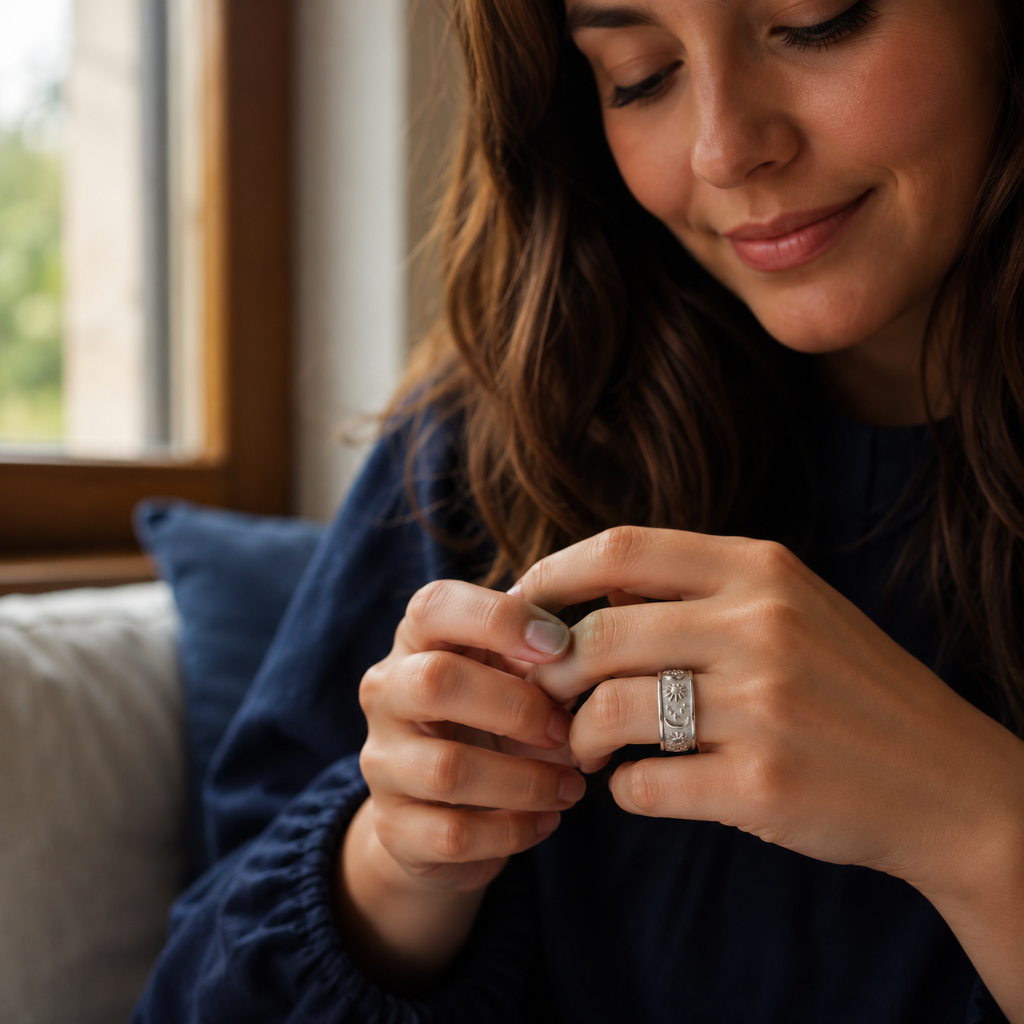 Tethro – Sun Moon Couple Spinner Anxiety Ring