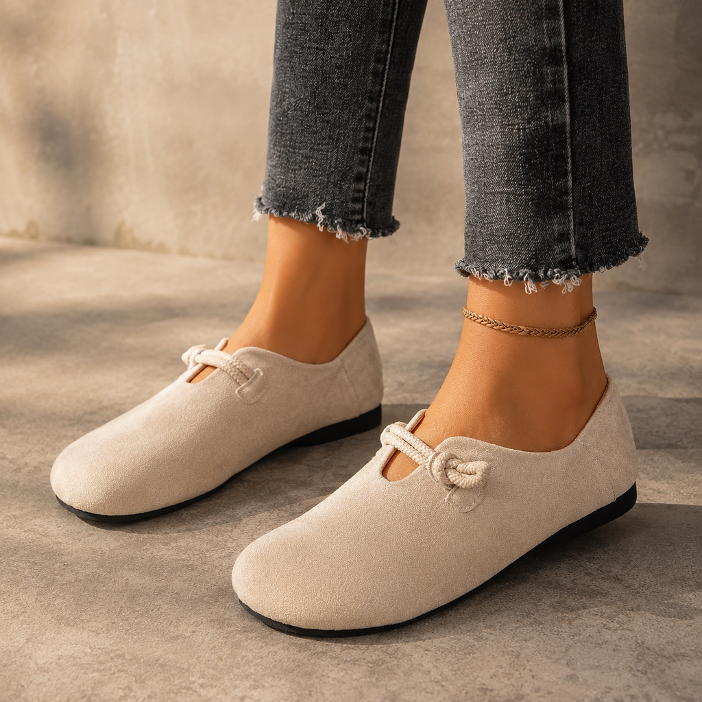Solette – Knot Strap Suede-Look Mary Jane Flats for Women