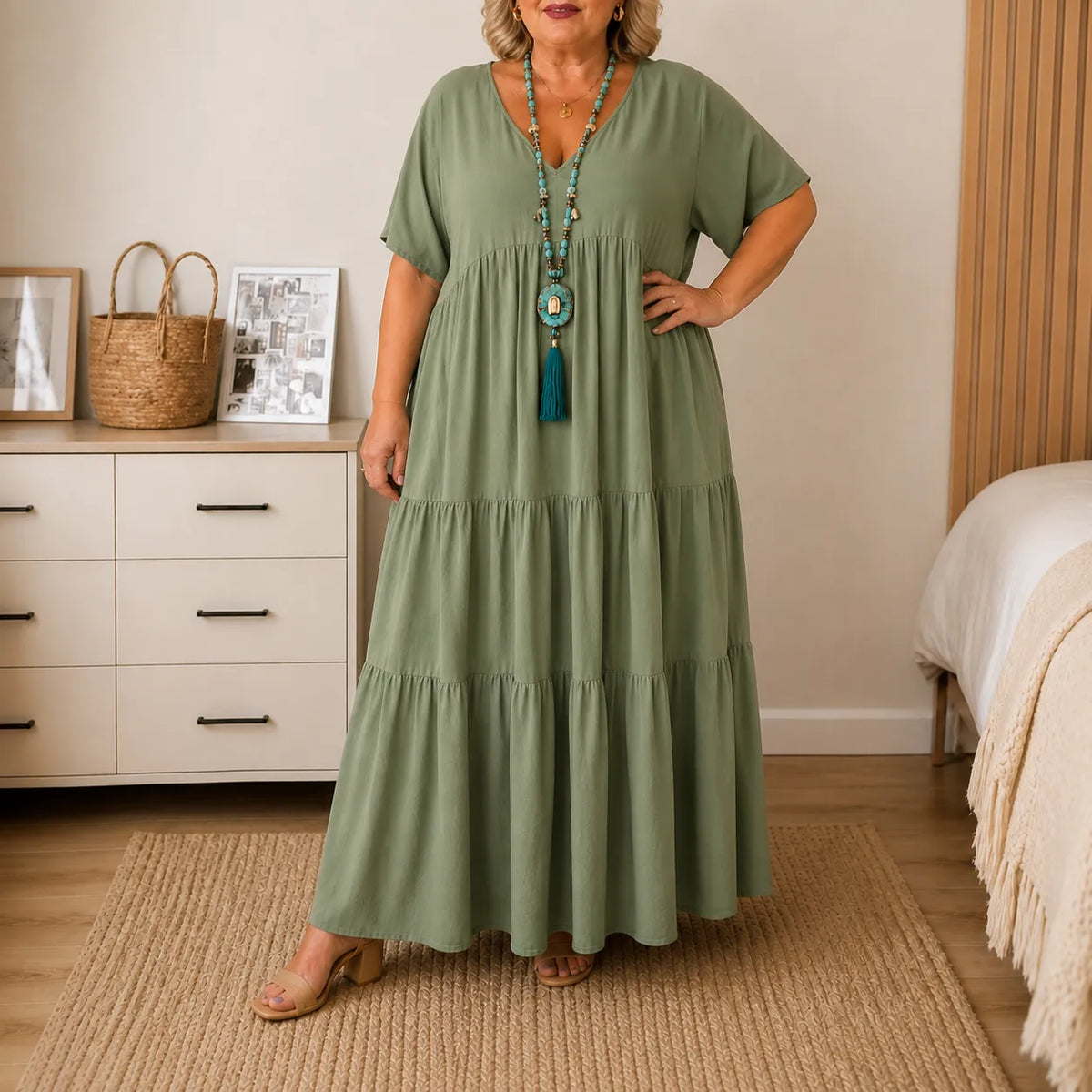 Florelle – Flowy Tiered V-Neck Maxi Dress for Women