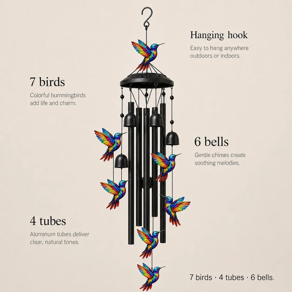 Birdsong – Rainbow Hummingbird Wind Chime for Garden, Patio & Porch