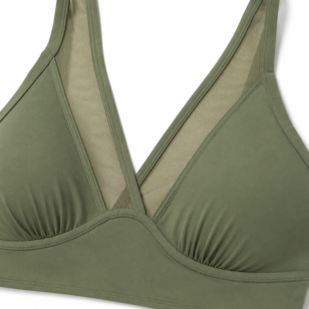 Solivia – High Waist 3-Piece Swim Set with Mesh V-Top, Ruched Skirt & Sheer Overlay