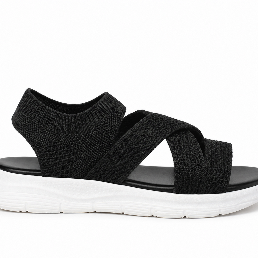 Veluna – Cushioned Stretch Knit Cross Strap Sandals for Women