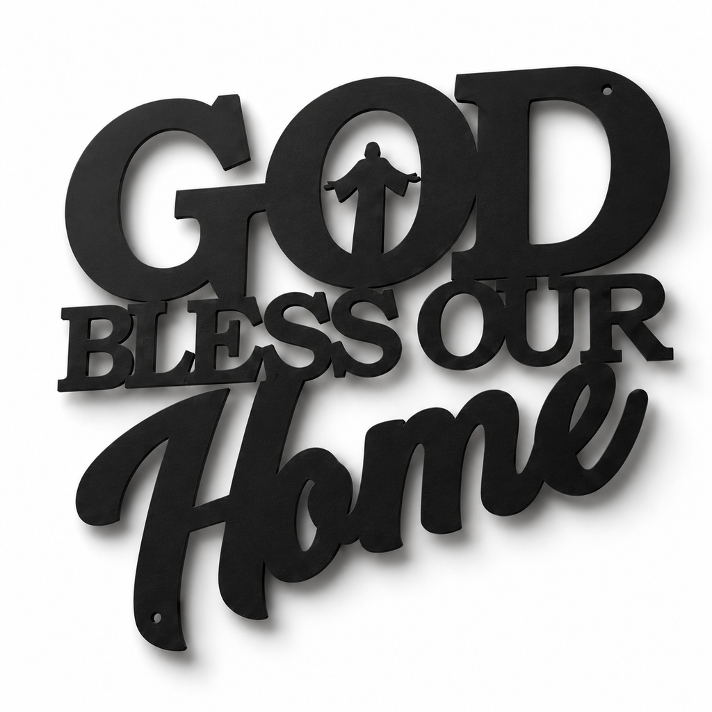 Hearthwell – Black Metal Wall Sign, Faith & Home Decor Art