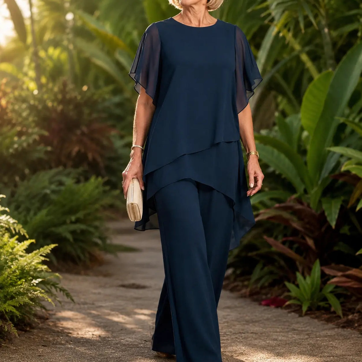 Florenza – Double-Layer Top and Wide Leg Pants Set for Women