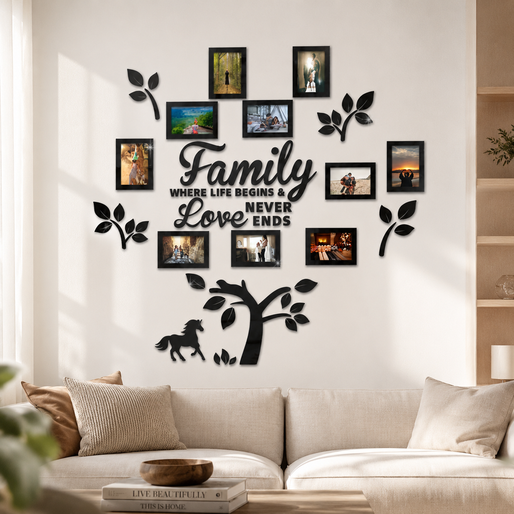 Halena – 3D Acrylic Family Tree Wall Decor with 11 Photo Frames