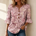 Roselisse – Watercolor Floral Ruffle Sleeve V-Neck Blouse