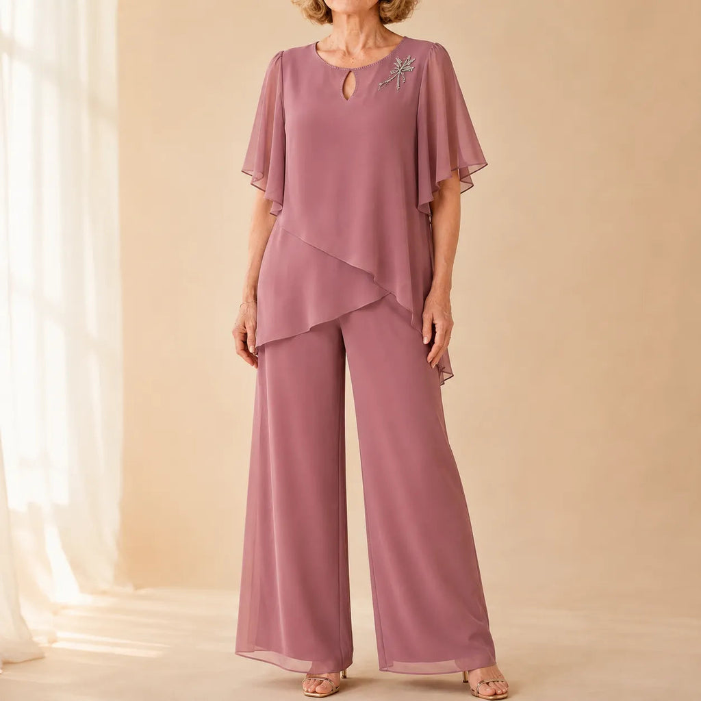 Rosaline – Chiffon-like Overlay Wide-Leg Pant Set for Weddings