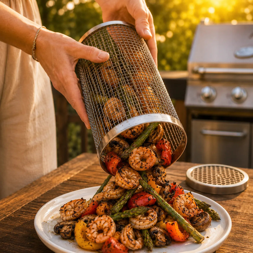 Rollwell – Rolling Stainless Mesh Grill Basket with Hook