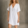 Soléne – Oversized V-Neck Linen-Look Tunic Dress, Breezy Summer Cover-Up