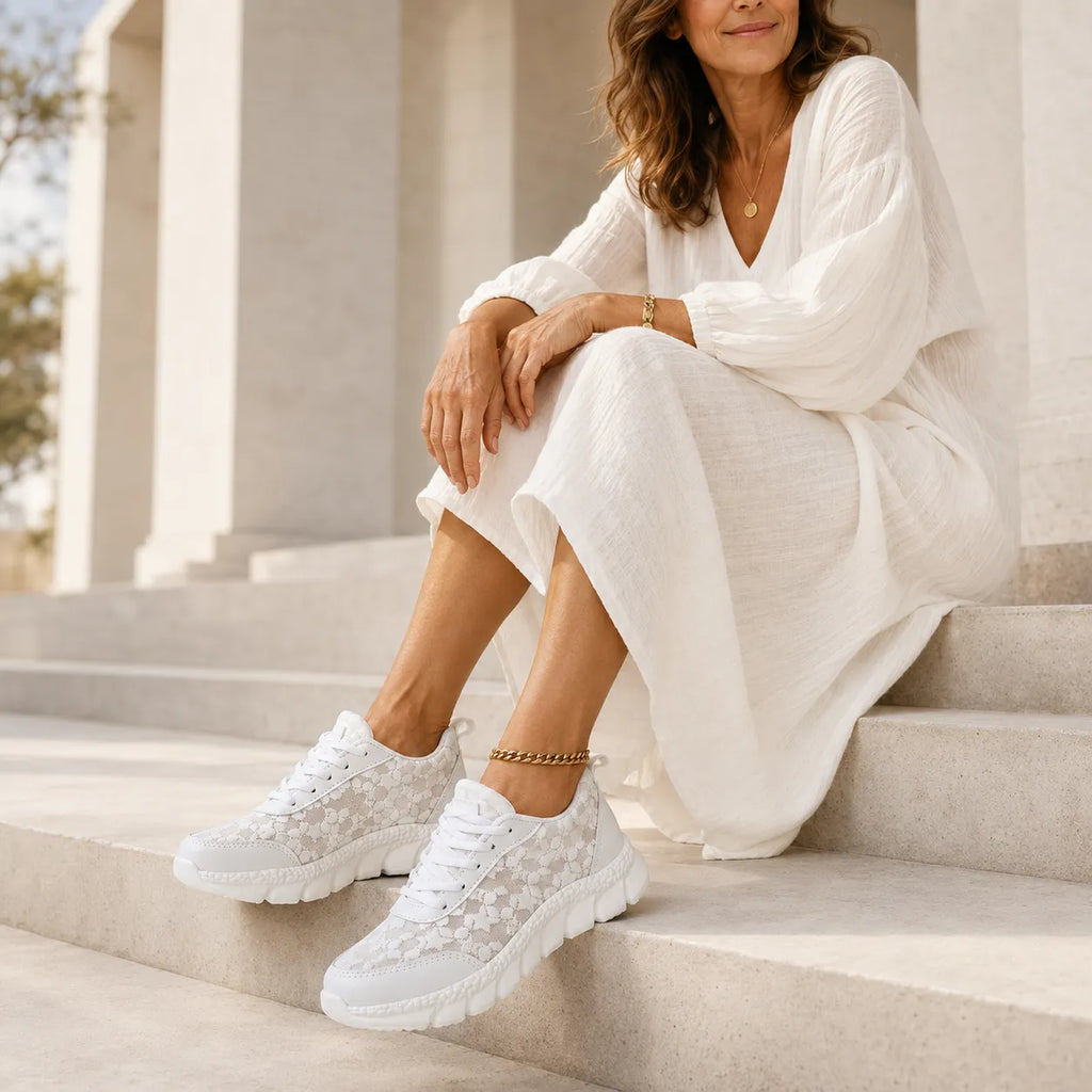 Stelline – Star Mesh Platform Sneakers for Women, Breathable White Lace