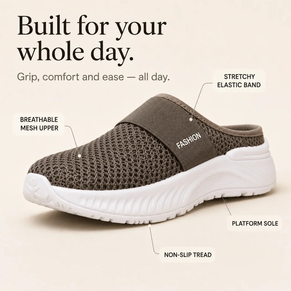 Stride & Soft – Women's Slip On Platform Mesh Sneakers, Breathable Non-Slip Mules