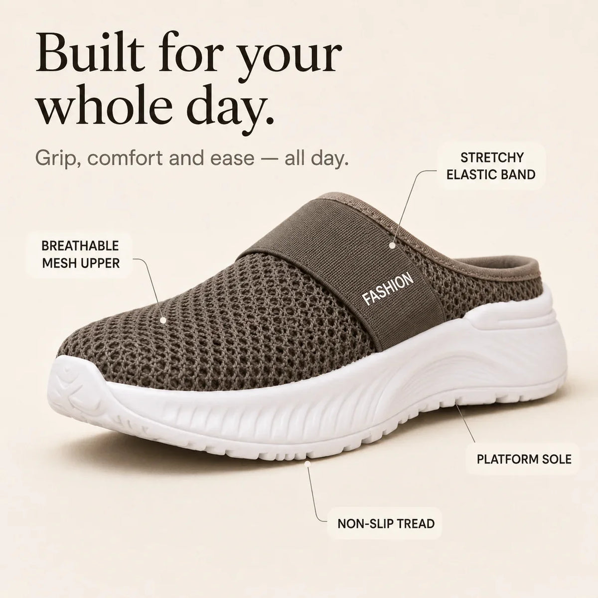 Stride & Soft – Women's Slip On Platform Mesh Sneakers, Breathable Non-Slip Mules