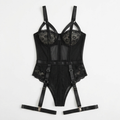 Noxelle – Women's Skull Lace Corset Bodysuit with Garter Straps