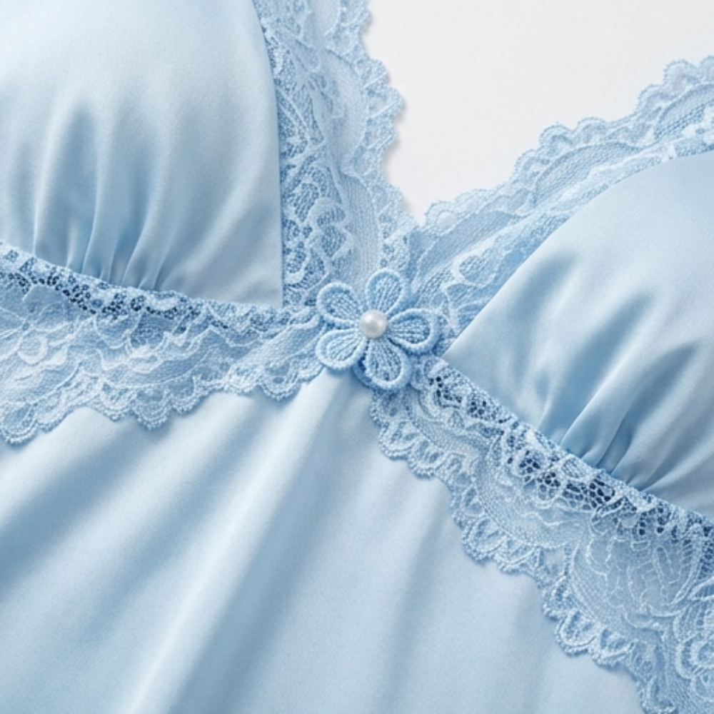 Lunessa – Lace Trim Satin Pajama Set