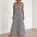 Florenza – Vintage Paisley V-Neck A-Line Maxi Dress with Half Sleeves